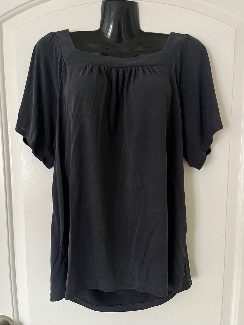 LOFT Dark Grey Square-Neck Women's Top - Classic Draped Blouse